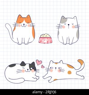 Set of cute hand drawn cats in . Vector Illustration. Stock Vector