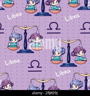 Seamless pattern with cute libra Vector illustration Stock Vector