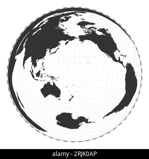 Vector world map. Lambert azimuthal equal-area projection. Plain world geographical map with latitude and longitude lines. Centered to 180deg longitud Stock Vector