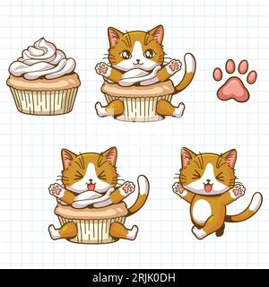 Seamless pattern with cute cats and cupcakes Vector illustration Stock Vector