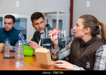 workers having a lunch break Stock Photo