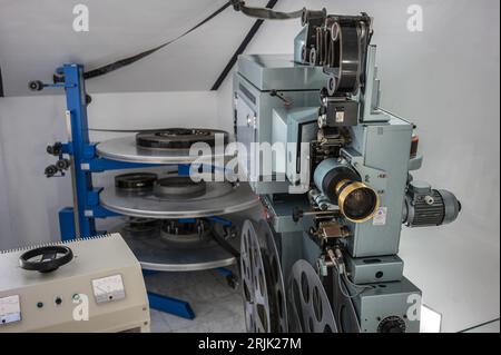 Detail of an old Super Galaxy 2000 HS movie projector, frontview Stock Photo