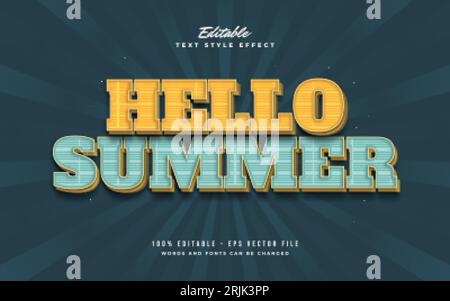 Hello Summer Text in Yellow and Blue with Vintage Style. Editable Text Effect Stock Vector