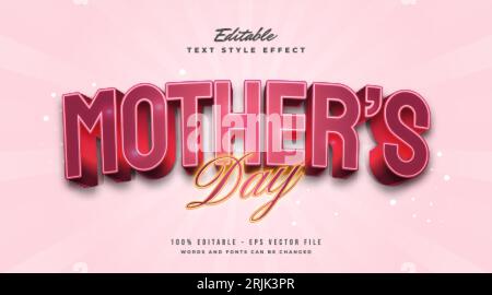 Mother's Day Text in Red and Glowing Effect. Editable Text Style Effect Stock Vector