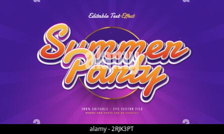Summer Party Text in Orange and Purple with Vintage Style. Editable Text Effect Stock Vector