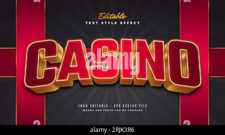 Red and Gold Casino Text Style with Curved and Embossed Effect. Editable Text Style Effect Stock Vector