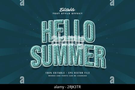 Hello Summer Text in Blue Vintage Style with Curved Effect. Editable Text Style Effect Stock Vector