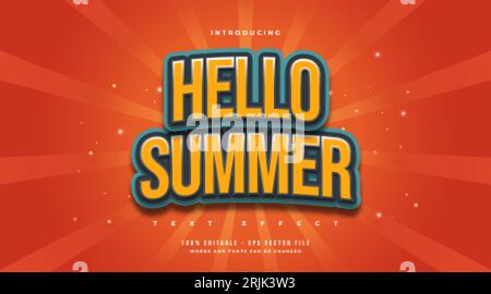 Hello Summer Text in Vintage Cartoon Style. Editable Text Style Effect Stock Vector