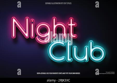 Neon Text effect for Night club related design Stock Vector