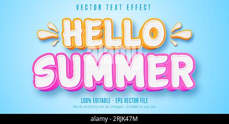 Hello summer text, comic style editable text effect Stock Vector