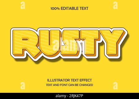 Rusty,3d editable text effect yellow modern shadow style Stock Vector