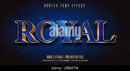 Royal text, blue color and shiny gold style editable text effect Stock Vector