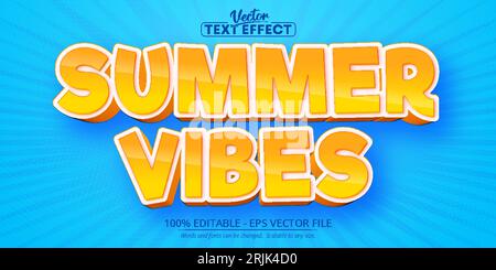 Summer Vibes text, cartoon style editable text effect Stock Vector