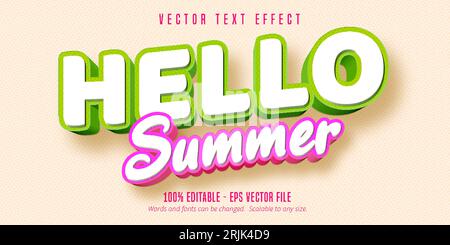 Hello summer text, comic style editable text effect Stock Vector