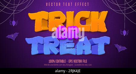Trick or treat text,  halloween style editable text effect on purple textured background Stock Vector