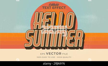 Editable text style effect - retro hello summer text in grunge style theme Stock Vector