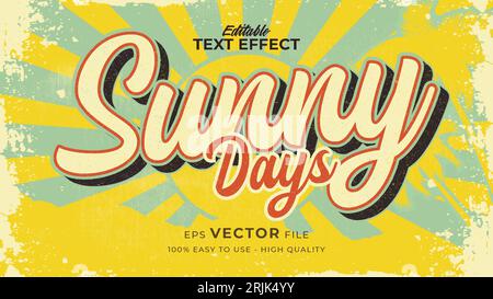 Editable text style effect - retro summer text in grunge style theme Stock Vector