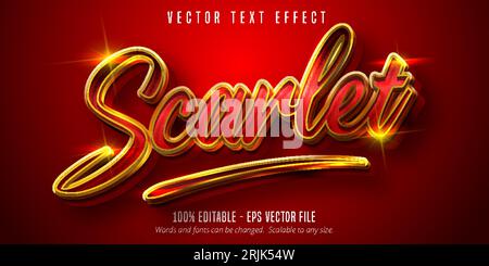 Scarlet text, shiny gold and red color style editable text effect Stock Vector