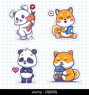 Set of cute hand drawn animals Vector Illustration Stock Vector