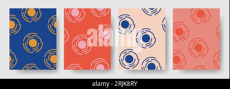 Set of seamless patterns. Vector round pattern in the form of the sun on multi-colored backgrounds. Retro style, groove style Stock Vector