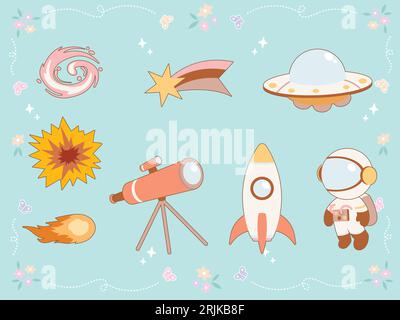 Space elements sticker illustration Stock Vector