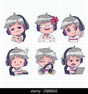 Cute boy playing game with emotions Stock Vector