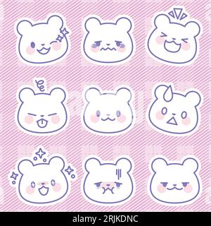 Set of cute bear emoticons with different emotions on pink background. Stock Vector