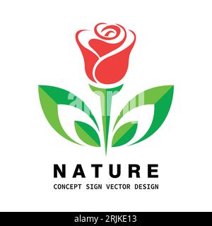 Flower nature concept logo design. Abstract tulip flower green leaves symbol. Health sign. Vector illustration. Stock Vector