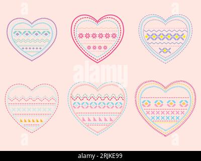 Doodle of heart for valentine's day. Sketch of red heart icon symbol graphic set. Hand drawn heart element vector Stock Vector