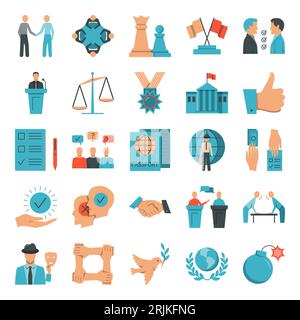 Diplomacy icon set in flat style. Vector illustration. Stock Vector