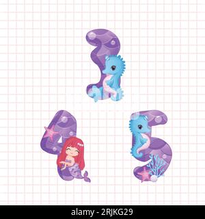 Marmaid NUMBER illustration birthday clipart vector Stock Vector