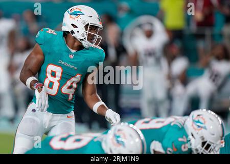 Miami Dolphins tight end Elijah Higgins (84) runs drills during a team  scrimmage at Hard Rock Stadium, Saturday, Aug. 5, 2023, in Miami Gardens,  Fla. (AP Photo/Lynne Sladky Stock Photo - Alamy