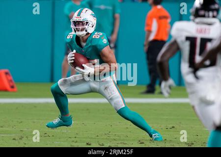 August 19, 2023: Miami Dolphins wide receiver River Cracraft (85) runs with  the ball during a preseason game between the Miami Dolphins and the Houston  Texans in Houston, TX. Trask Smith/CSM (Credit