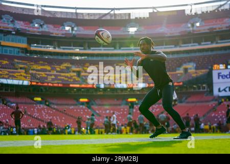 Baltimore Ravens wide receiver Zay Flowers (4) lines up for the play during  an NFL football game against the Cincinnati Bengals on Sunday, Sept. 17,  2023, in Cincinnati. (AP Photo/Emilee Chinn Stock