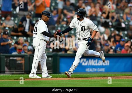 Detroit Tigers' Matt Vierling in action against the New York Yankees during  the first inning of a baseball game Thursday, Sept. 7, 2023, in New York.  (AP Photo/Adam Hunger Stock Photo - Alamy