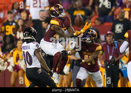 Washington Commanders safety Kendall Smith (40) runs during an NFL  preseason football game against the Cincinnati Bengals, Saturday, August  26, 2023 in Landover. (AP Photo/Daniel Kucin Jr Stock Photo - Alamy