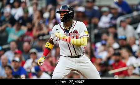 Atlanta Braves right fielder Ronald Acuna Jr. (13) sits in the