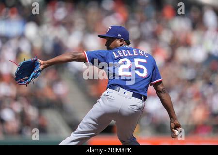 Texas Rangers pitcher Jose Leclerc during a baseball game against the  Oakland Athletics in Oakland, Calif., Sunday, May 14, 2023. (AP Photo/Jeff  Chiu Stock Photo - Alamy