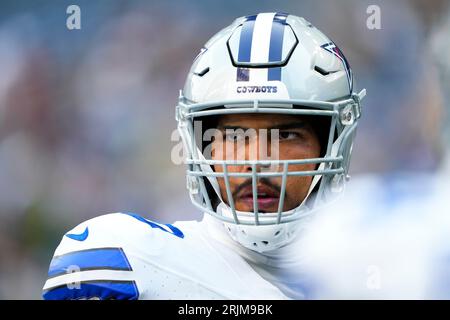 Dallas Cowboys offensive tackle Isaac Alarcon (60) runs onto the