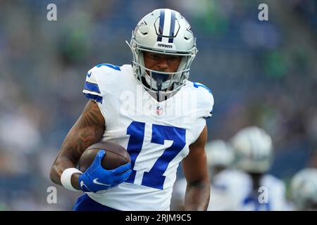 Dallas Cowboys wide receiver Dennis Houston (3) and Los Angeles Chargers  safety Alohi Gilman (32) participate in drills during a combined NFL  practice at the Los Angeles Rams' practice facility in Costa