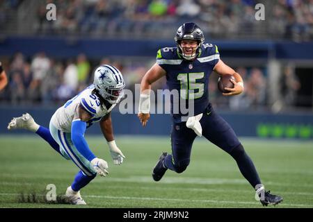 Dallas Cowboys linebacker Isaiah Land (53) is seen during the first half of  an NFL football