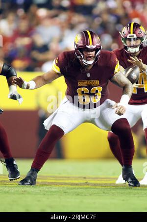 Washington Commanders center Nick Gates (63) pictured before an NFL  preseason football game against the Cincinnati Bengals, Saturday, August  26, 2023 in Landover. (AP Photo/Daniel Kucin Jr Stock Photo - Alamy