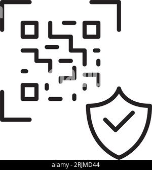 Qr-code with security symbol. Shield and checkmark. Secure protected payment service. Pixel perfect, editable stroke Stock Vector