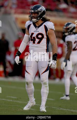 Denver Broncos linebacker Alex Singleton (49) looks into the