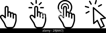 Set of linear icons as hand of clicking pointer cursor Stock Vector