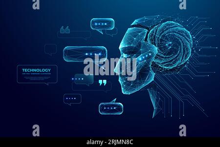 Abstract head of the humanoid robot android with talk bubble speech Stock Vector