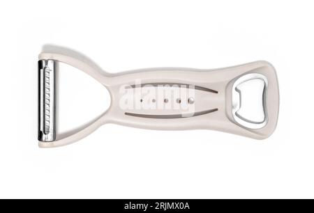 Vegetable peeler. Kitchen utensil peeler with clipping path and isolated on white background. Stock Photo