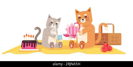 Cats on picnic flat concept vector spot illustration Stock Vector