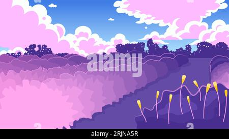 Sunset in the field cute kawaii lo fi background Stock Vector