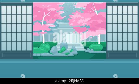 Japanese room interior cute kawaii lo fi background Stock Vector